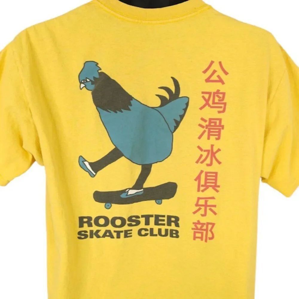 Rooster Skate Club T Shirt Mens Size Large Yellow Skater Chicken Streetwear